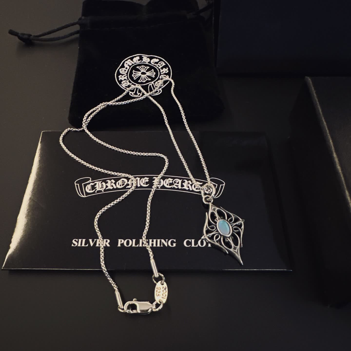 Chrome Hearts Chromeharts Silver Filigree Pendant with Blue Stone